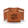 CLEMSON TIGER PAW TAN EMBOSSED COWHIDE TRIFOLD WALLET