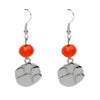 CLEMSON TIGER PAW SILVER TONE WITH ORANGE BEAD WIRE EARRINGS