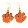 Clemson Tigers Orange Paw Dangle Earrings