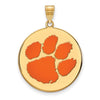 CLEMSON TIGERS GOLD PLATED STERLING SILVER EXTRA LARGE ENAMEL PAW DISC PENDANT